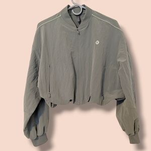 Lululemon Olive Willow Leaf Green Cropped Crinkle Nylon Track Bomber Jacket SM